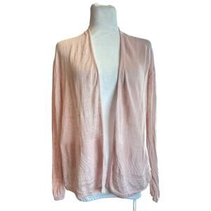 Nanette Lepore 100% Linen Open Cardigan Sz L Textured Lagenlook Preppy Luxe